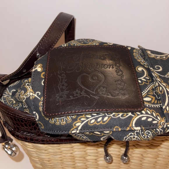 Vintage Brighton Brown Rafia Straw Shoulder Bag Heart Hang Tag w/Side Pocket. - Picture 3 of 3